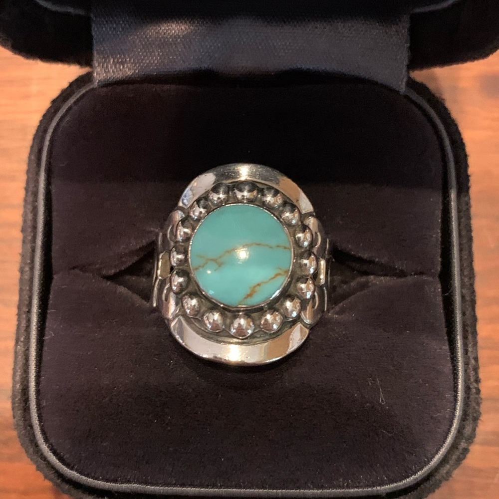 Sterling silver floral turquoise ring | size 6.5